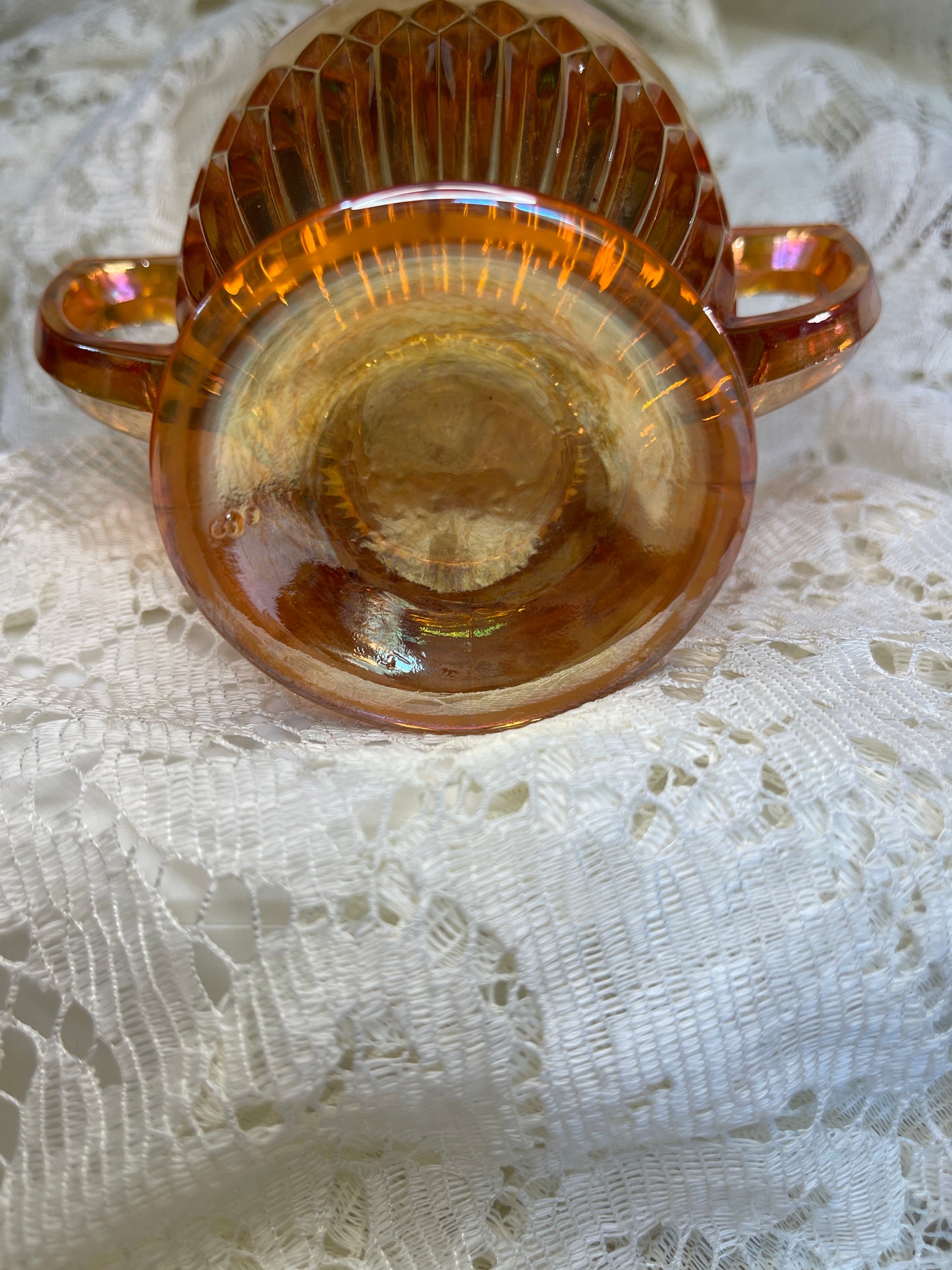 Jeanette Carnival Glass Anniversary Marigold Iridescent Sugar Bowl