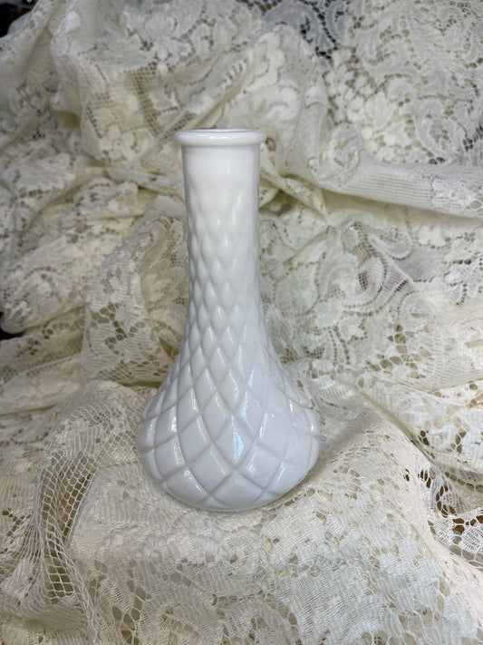 Quilt Diamond Pattern Milk Glass Vase