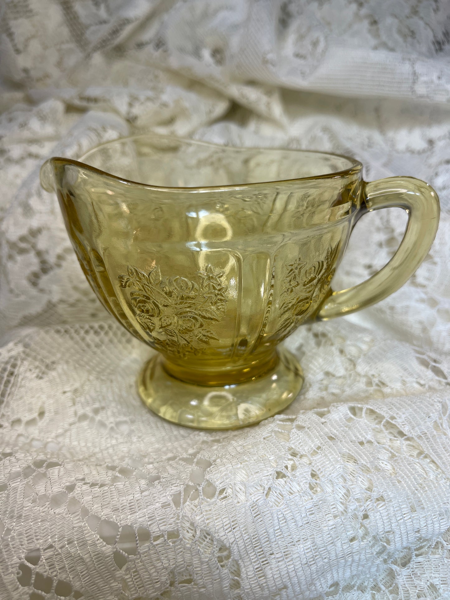 Depression Amber Madrid Floral Footed Creamer