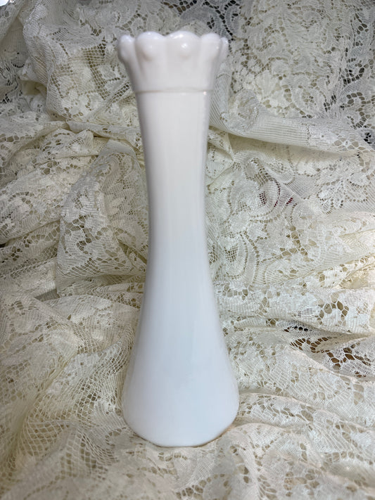 Scalloped edge Hobnail Milk Glass Bud Vase