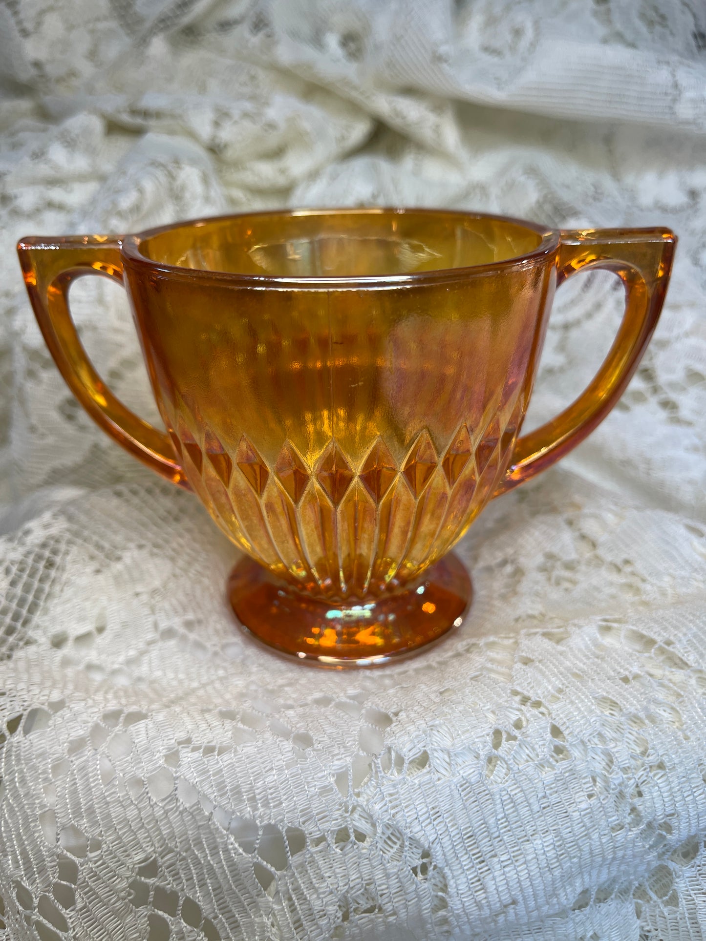 Jeanette Carnival Glass Anniversary Marigold Iridescent Sugar Bowl