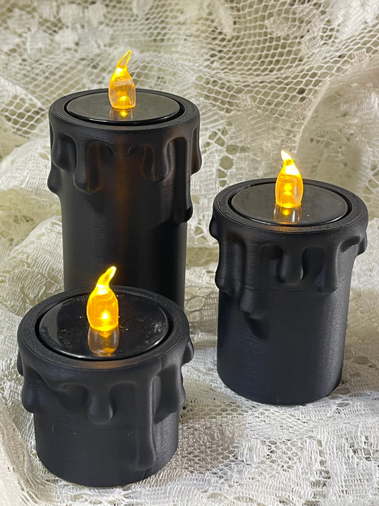 3d printed black candles with tea lights