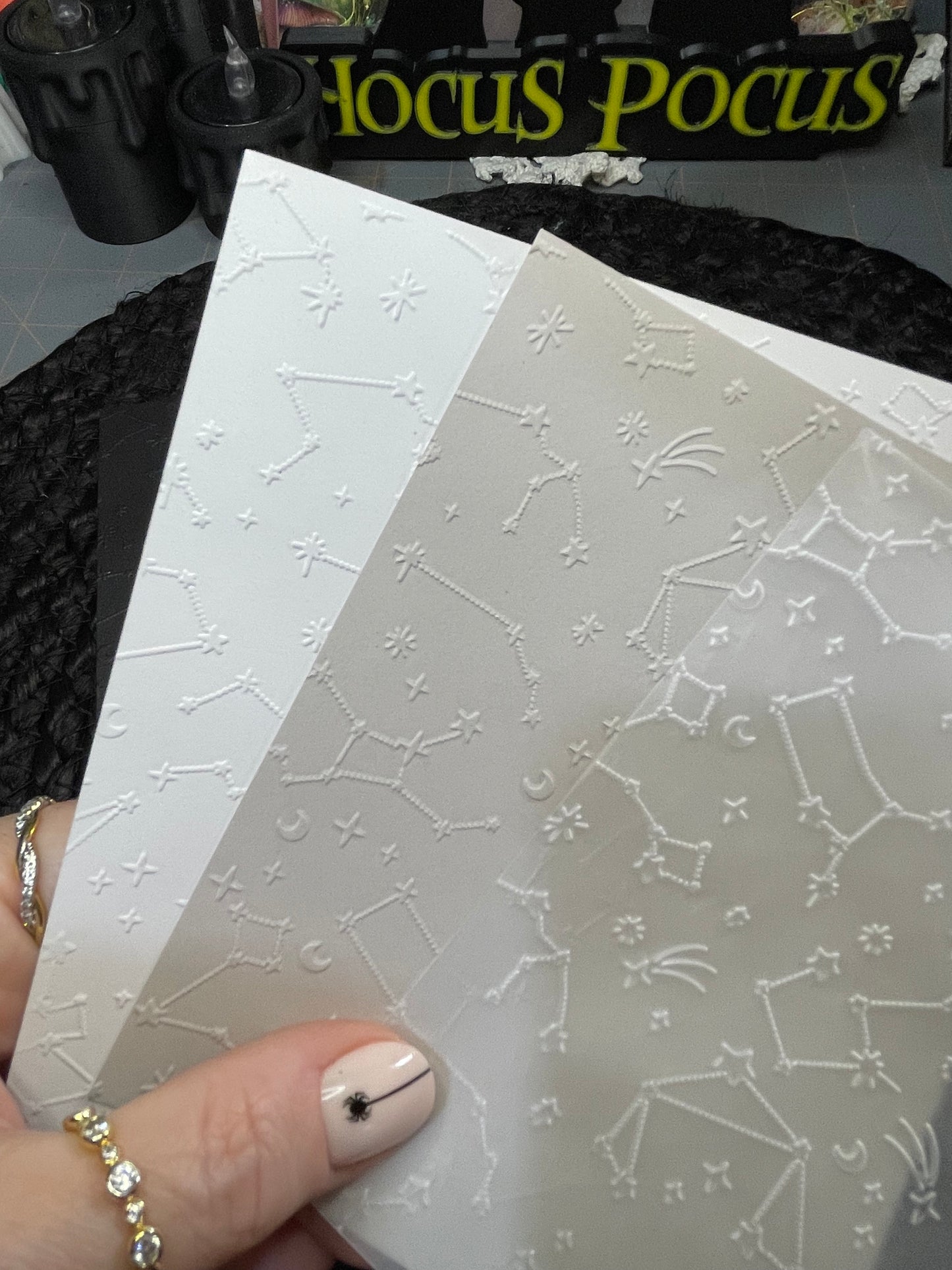 Embossed constellation card stock