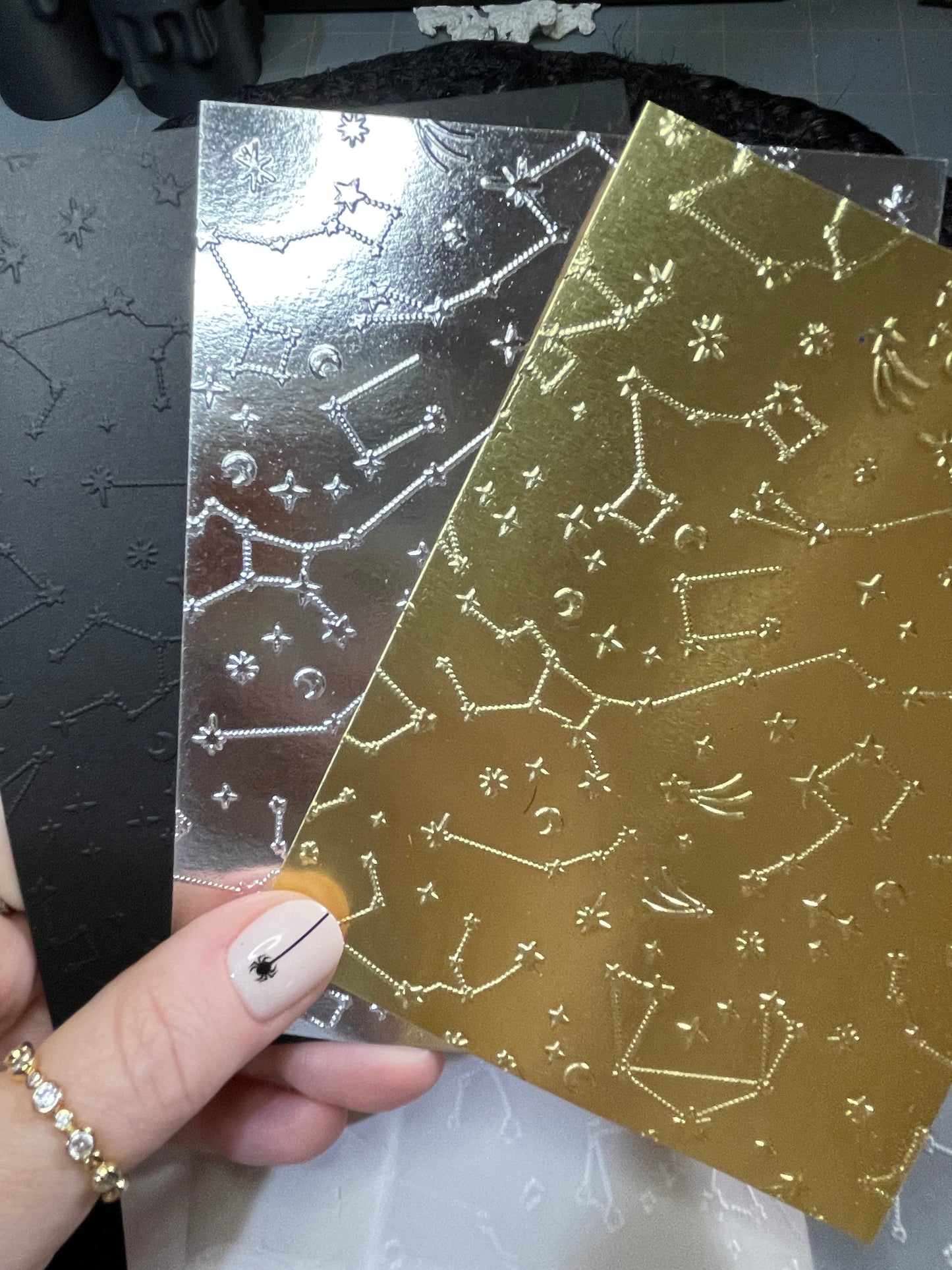 Embossed constellation card stock