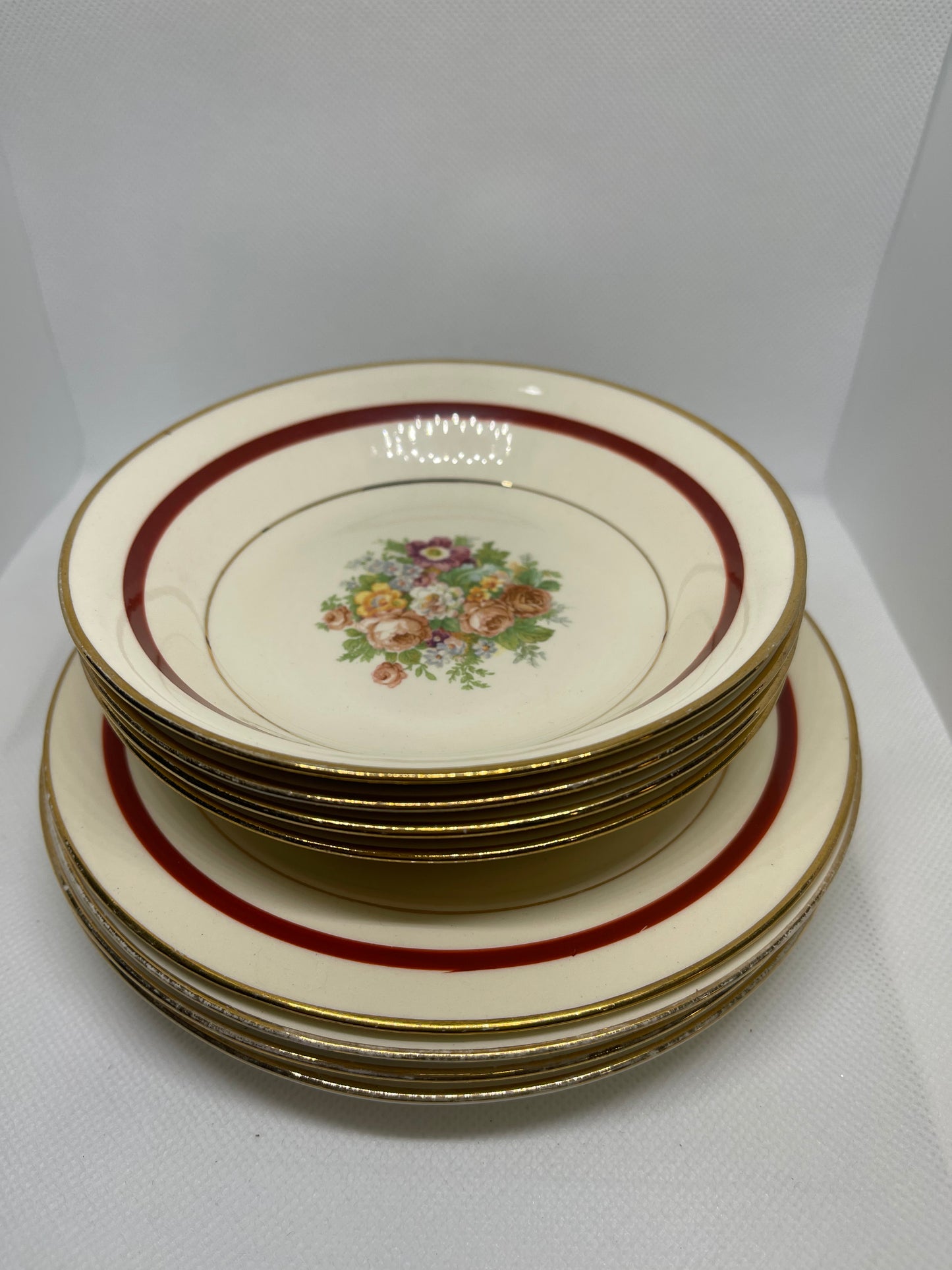 Antique set of dessert bowls and plates