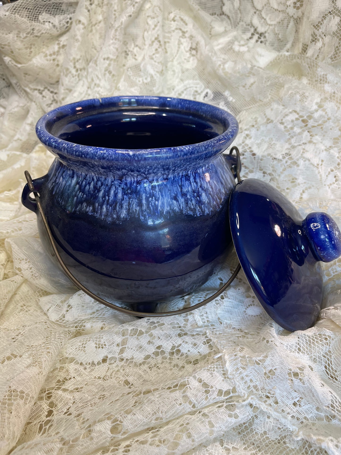 Vintage Cobalt Blue Bean Crock