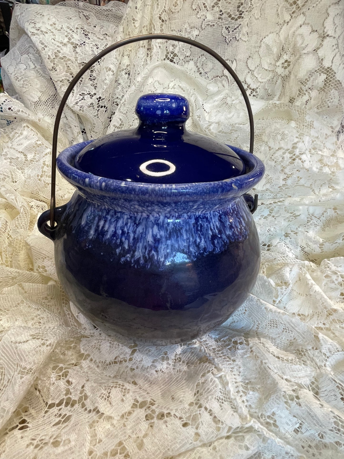 Vintage Cobalt Blue Bean Crock