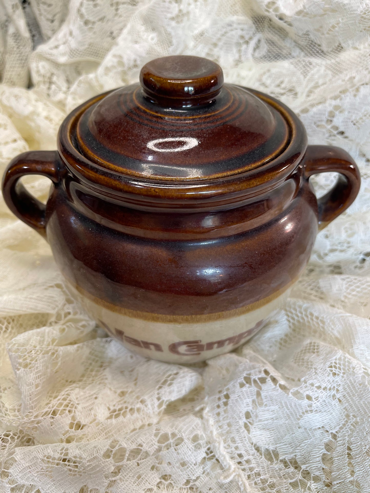 Vintage Monmouth VanCamp’s Bean Crock with Lid