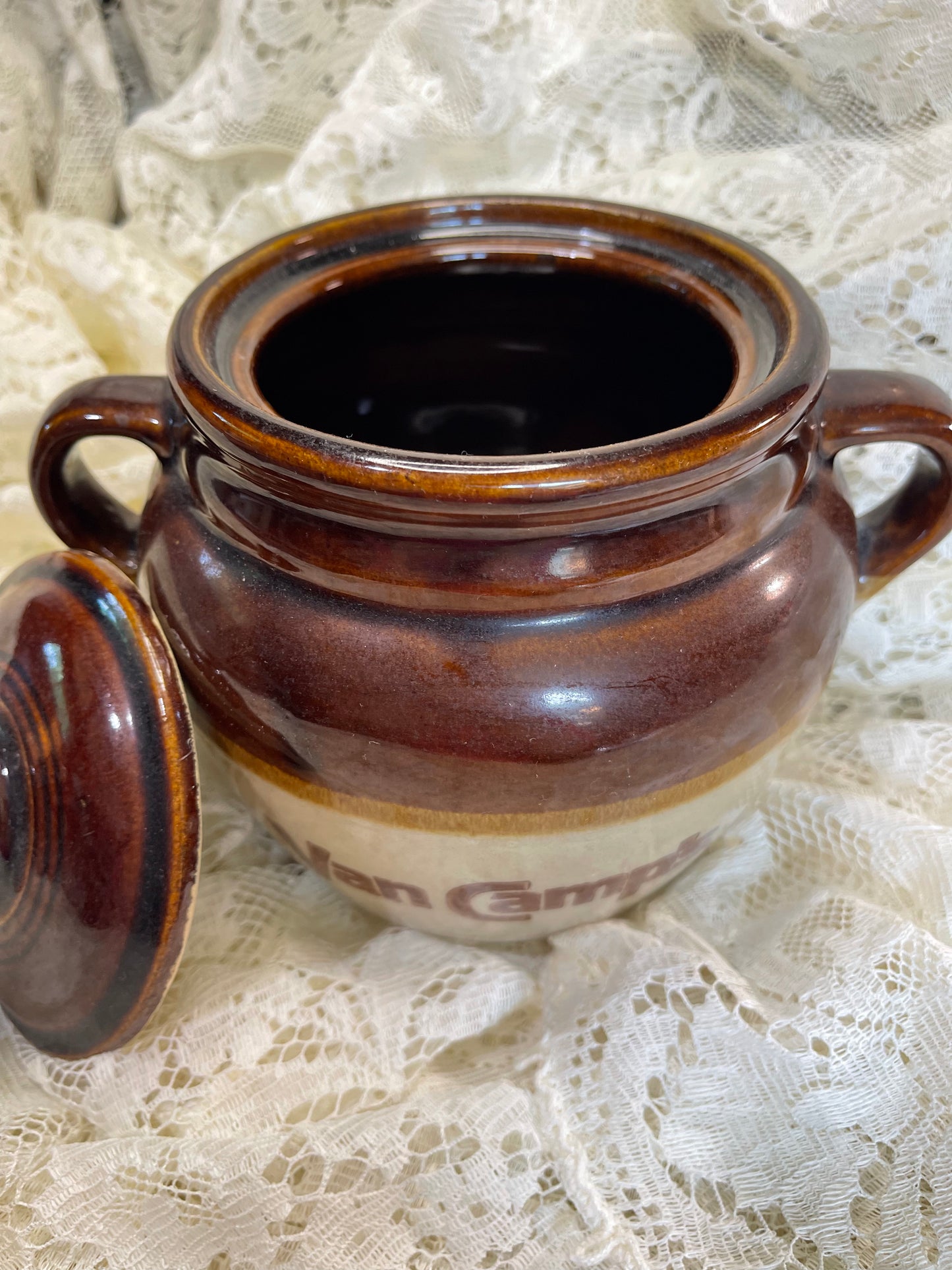 Vintage Monmouth VanCamp’s Bean Crock with Lid