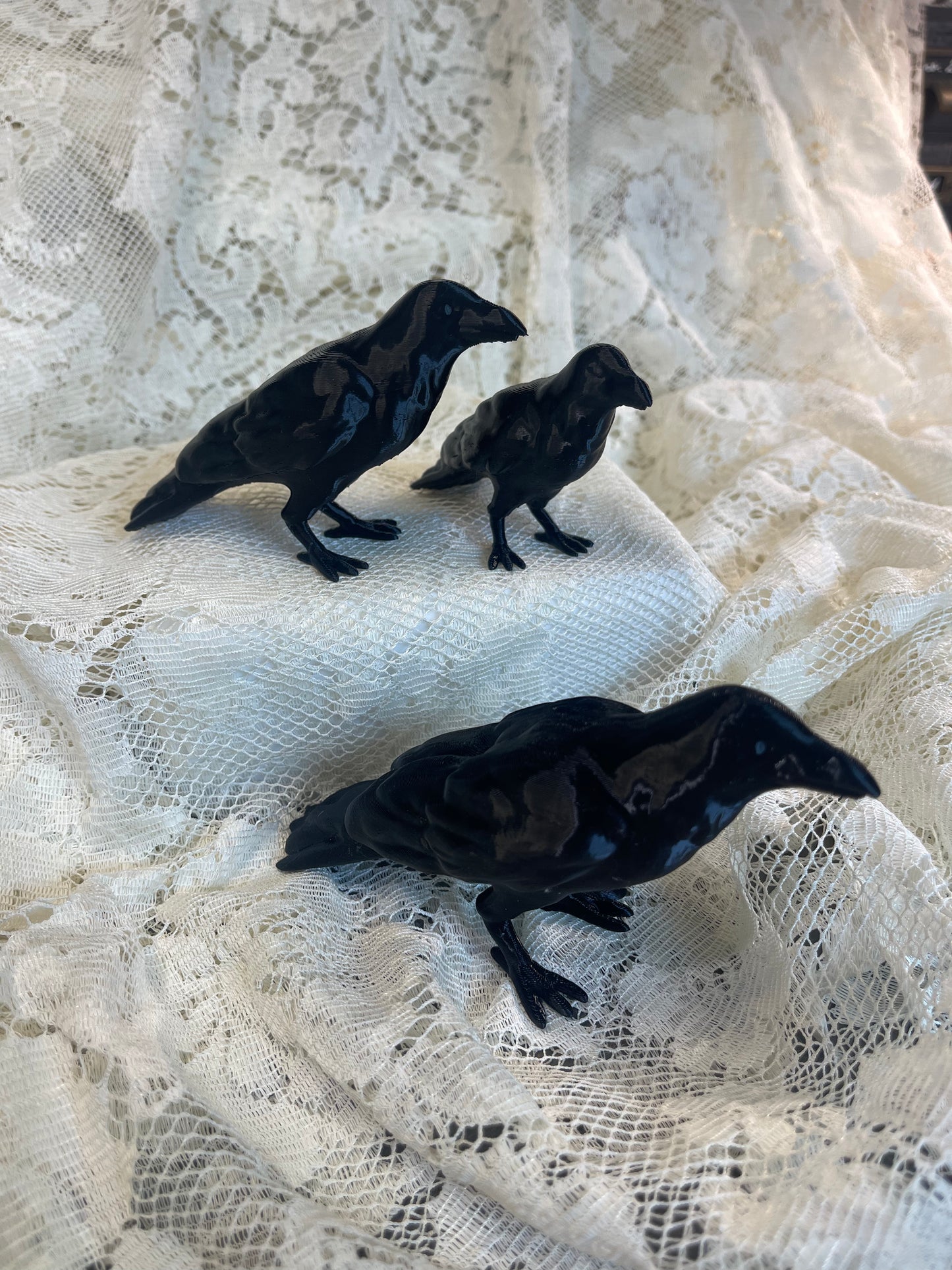 Set of 3-D printed black crows