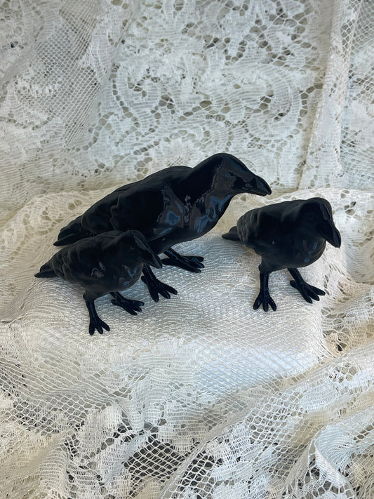 Set of 3-D printed black crows