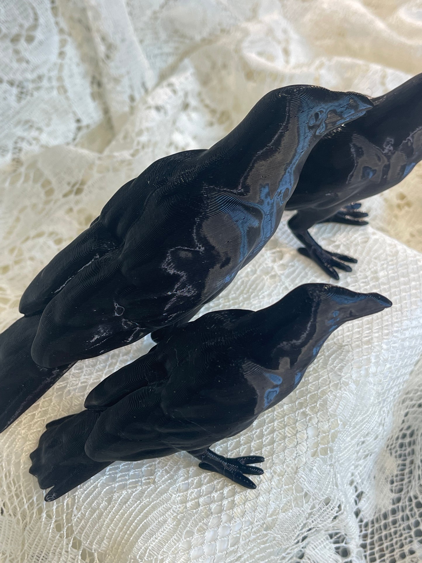 Set of 3-D printed black crows